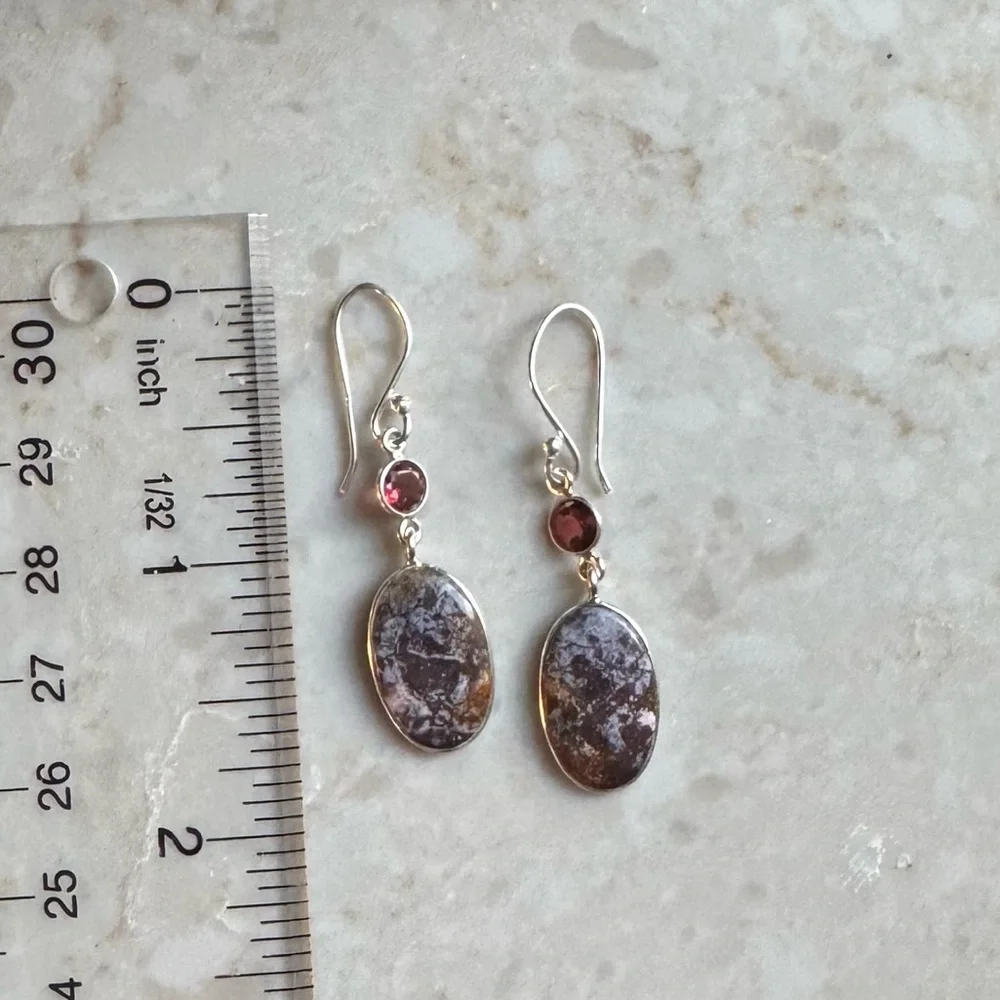 NWOT Sundance Painted Prairie Earrings, Indian Blanket Jasper, Garnet, Sterling